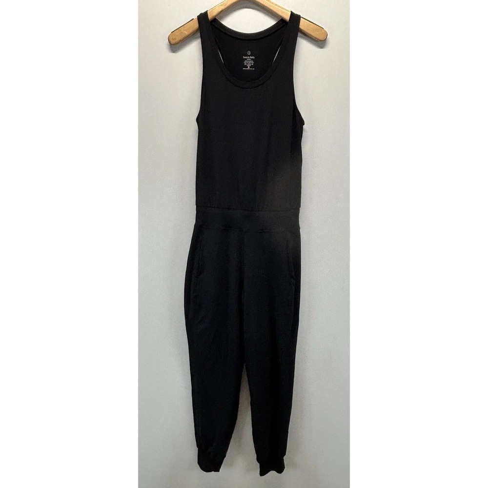 Sweaty Betty womens black Gaia Yoga Sleeveless Romper Jumpsuit Small Pockets